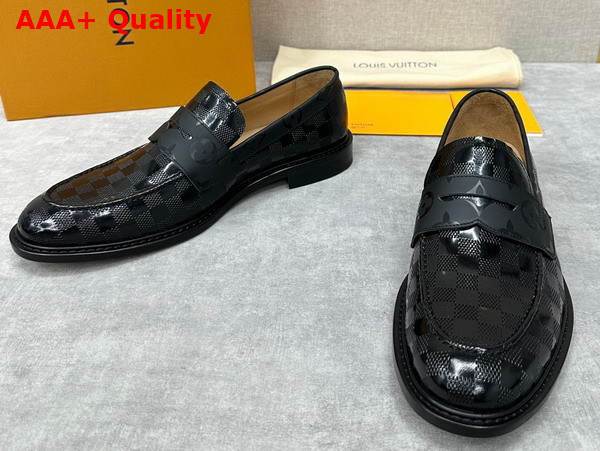 Louis Vuitton Kensington Loafer in Black Damier Embossed Glazed Calf Leather Replica