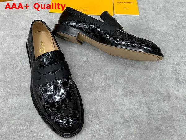 Louis Vuitton Kensington Loafer in Black Damier Embossed Glazed Calf Leather Replica