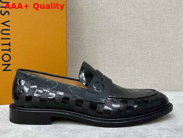 Louis Vuitton Kensington Loafer in Black Damier Embossed Glazed Calf Leather Replica