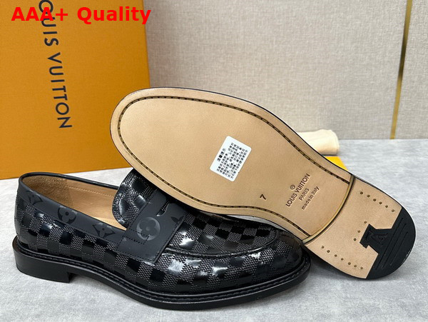 Louis Vuitton Kensington Loafer in Black Damier Embossed Glazed Calf Leather Replica