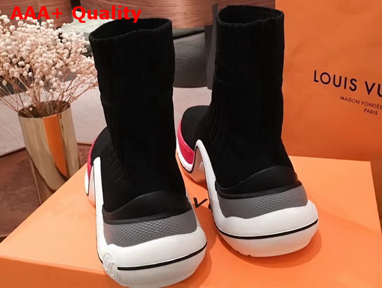 Louis Vuitton LV Archlight Sneaker Boot Black and Fuchsia Stretch Textile 1A52JR Replica