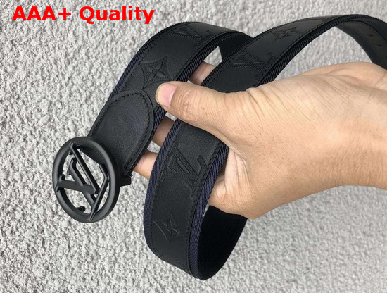 Louis Vuitton LV Circle 40mm Belt Black Monogram Shadow Calf Leather and Navy Blue Webbed Lining and Trim M0114U Replica