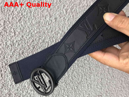 Louis Vuitton LV Circle 40mm Belt Black Monogram Shadow Calf Leather and Navy Blue Webbed Lining and Trim M0114U Replica