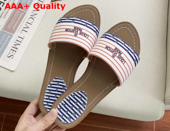 Louis Vuitton LV Escale Lock It Flat Mule in Cotton Canvas with Printed Stripes 1A7U3E Replica