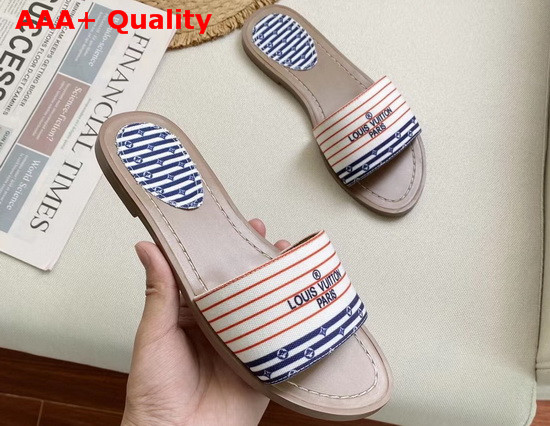 Louis Vuitton LV Escale Lock It Flat Mule in Cotton Canvas with Printed Stripes 1A7U3E Replica