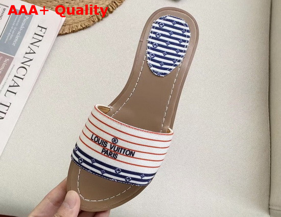 Louis Vuitton LV Escale Lock It Flat Mule in Cotton Canvas with Printed Stripes 1A7U3E Replica