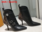 Louis Vuitton LV Janet Ankle Boot Black Calf Leather and Monogram Canvas Replica