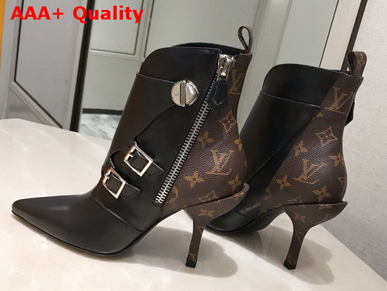 Louis Vuitton LV Janet Ankle Boot Black Calf Leather and Monogram Canvas Replica