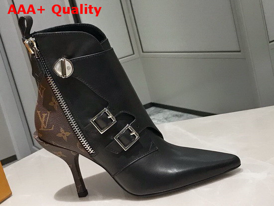 Louis Vuitton LV Janet Ankle Boot Black Calf Leather and Monogram Canvas Replica