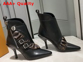 Louis Vuitton LV Janet Ankle Boot Black Calf Leather and Patent Monogram Canvas Ruffle 1A586E Replica