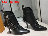 Louis Vuitton LV Janet Ankle Boot Black Glazed Calf Leather and Calf Leather Ruffle 1A57SG Replica