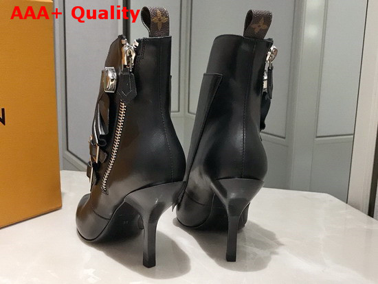 Louis Vuitton LV Janet Ankle Boot Black Glazed Calf Leather and Calf Leather Ruffle 1A57SG Replica