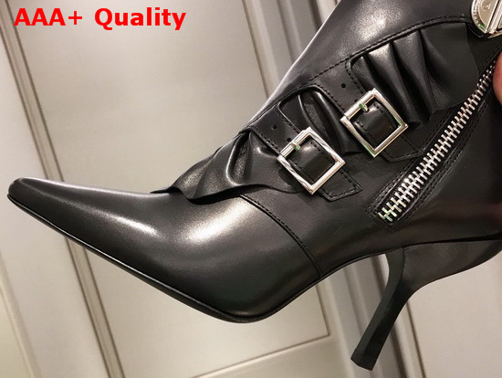 Louis Vuitton LV Janet Ankle Boot Black Glazed Calf Leather and Calf Leather Ruffle 1A57SG Replica