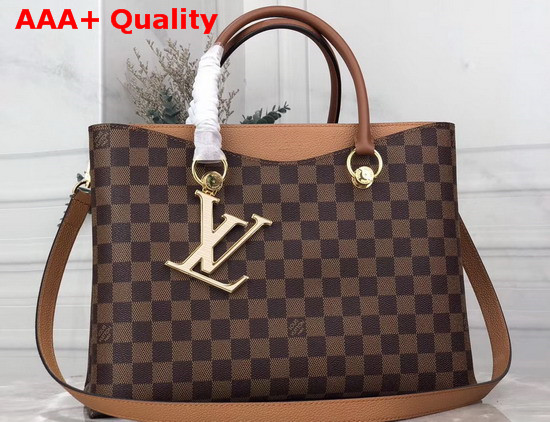 Louis Vuitton LV Riverside Tote Beige Namibie Damier Ebene Coated Canvas and Taurillon Grained Leather N40256 Replica