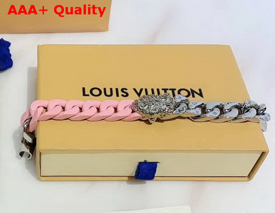 Louis Vuitton LV Sculpture Bracelet Pink Ceramic and Silver Hardware Replica