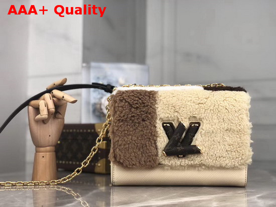 Louis Vuitton LV Teddy Twist MM Handbag in Beige and Brown Shearling and Epi Leather M55450 Replica