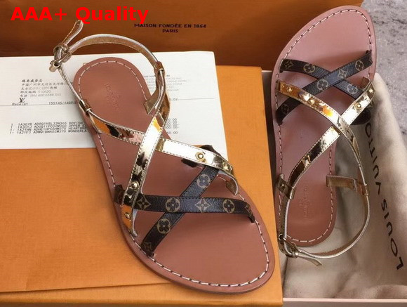 Louis Vuitton Landscape Sandal Metallic Calf Leather and Patent Monogram Canvas 1A3UX8 Replica