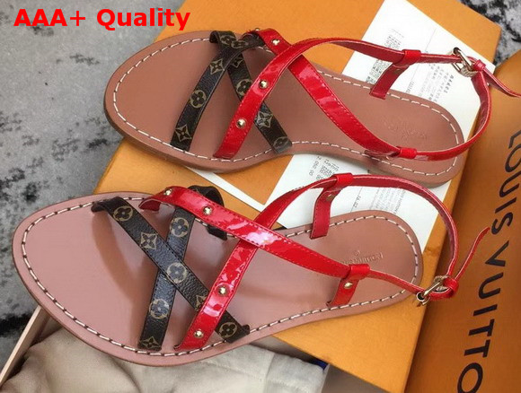 Louis Vuitton Landscape Sandal Metallic Calf Leather and Patent Monogram Canvas Red Replica