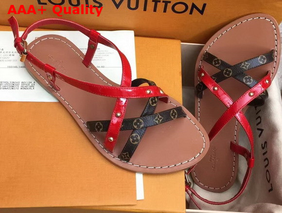 Louis Vuitton Landscape Sandal Metallic Calf Leather and Patent Monogram Canvas Red Replica