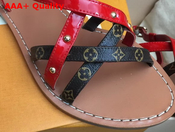 Louis Vuitton Landscape Sandal Metallic Calf Leather and Patent Monogram Canvas Red Replica