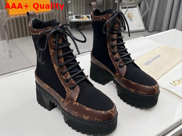 Louis Vuitton Laureate Desert Boot in Black Textile and Patent Monogram Canvas Replica