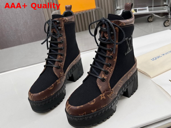 Louis Vuitton Laureate Desert Boot in Black Textile and Patent Monogram Canvas Replica