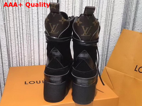 Louis Vuitton Laureate Platform Desert Boot Black Suede Calf Leather and Patent Monogram Canvas 1A2ZC9 Replica