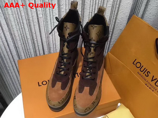 Louis Vuitton Laureate Platform Desert Boot Brown Suede Calf Leather and Patent Monogram Canvas 1A2ZBo Replica