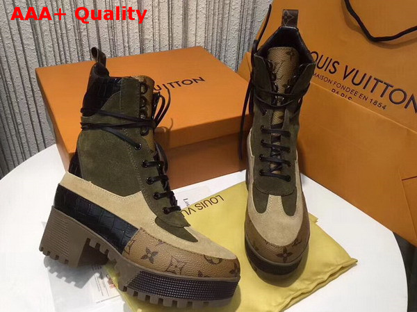 Louis Vuitton Laureate Platform Desert Boot Suede Calf Leather and Patent Monogram Canvas Replica