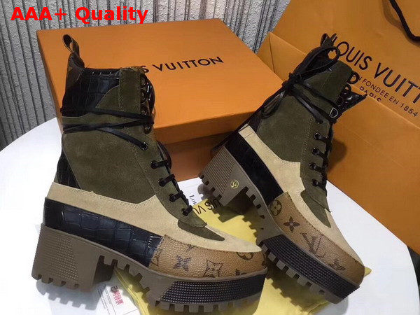 Louis Vuitton Laureate Platform Desert Boot Suede Calf Leather and Patent Monogram Canvas Replica