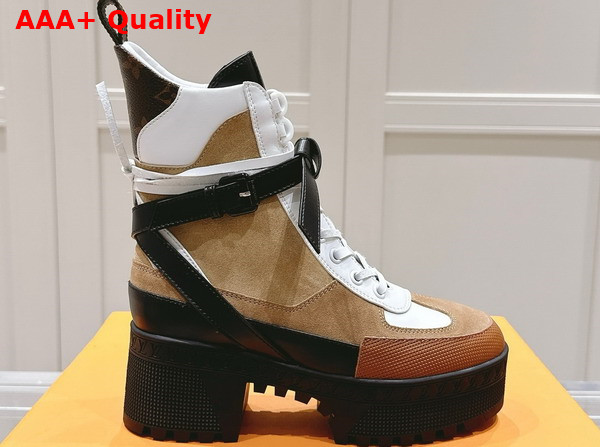 Louis Vuitton Laureate Platform Desert Boot in Beige Suede and Plain Calf Leather 1AD24J Replica