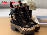 Louis Vuitton Laureate Platform Desert Boot in Black Suede Calf Leather and Pony Styled Calf Leather with a Bold Leopard Print 1A5NNX Replica