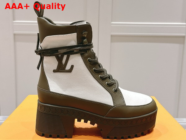 Louis Vuitton Laureate Platform Desert Boot in Khaki Green Canvas and Leather Laces 1ACH8U Replica