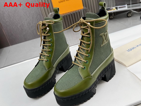 Louis Vuitton Laureate Platform Desert Boot in Khaki Green Textile 1AC7S9 Replica