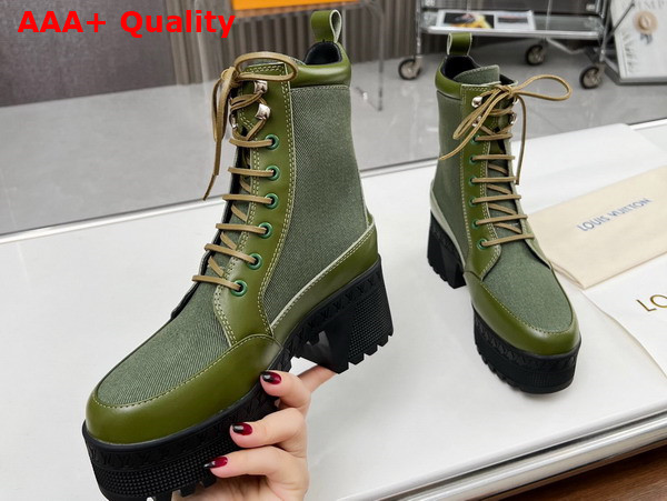 Louis Vuitton Laureate Platform Desert Boot in Khaki Green Textile 1AC7S9 Replica