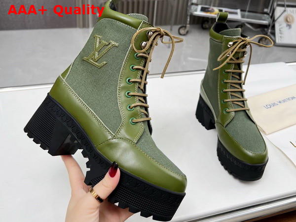 Louis Vuitton Laureate Platform Desert Boot in Khaki Green Textile 1AC7S9 Replica