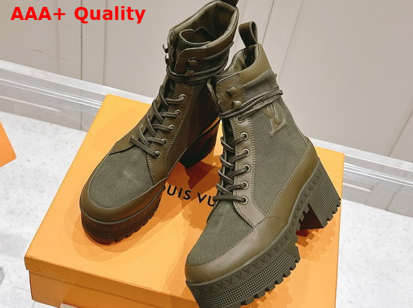 Louis Vuitton Laureate Platform Desert Boot in Khaki Green Textile 1AC7SA Replica