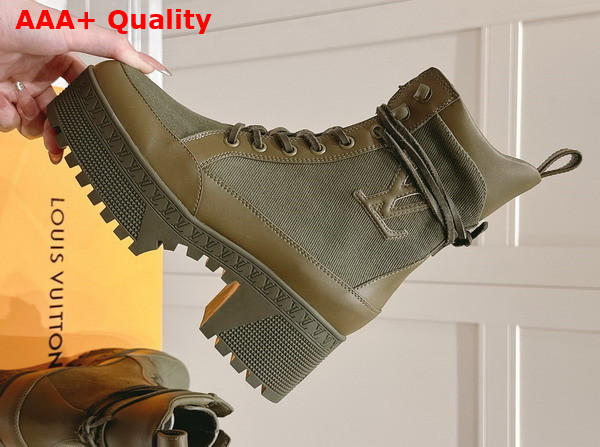 Louis Vuitton Laureate Platform Desert Boot in Khaki Green Textile 1AC7SA Replica