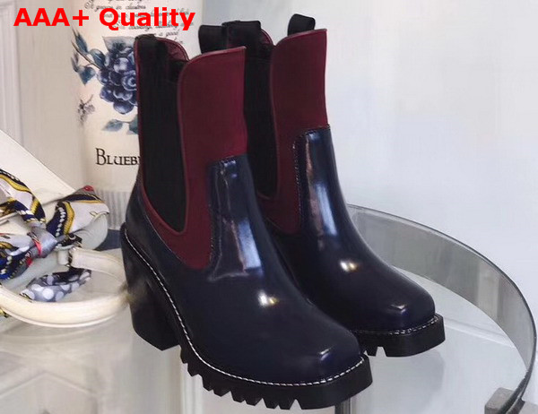 Louis Vuitton Limitless Ankle Boot Navy Blue Glazed Calf Leather with Elastic inserts on Both Sides Replica