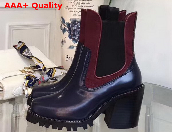 Louis Vuitton Limitless Ankle Boot Navy Blue Glazed Calf Leather with Elastic inserts on Both Sides Replica