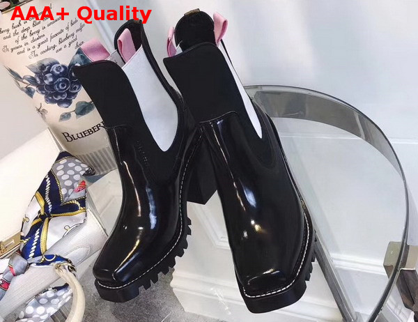 Louis Vuitton Limitless Ankle Boot Noir Blanc Glazed Calf Leather with Elastic inserts on Both Sides 1A3I88 Replica