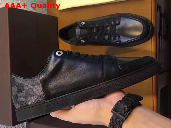 Louis Vuitton Line Up Sneaker Black Calf Leather and Damier Graphite Canvas Replica