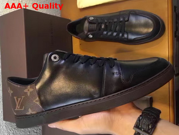 Louis Vuitton Line Up Sneaker in Black Calf Leather and Monogram Canvas Replica