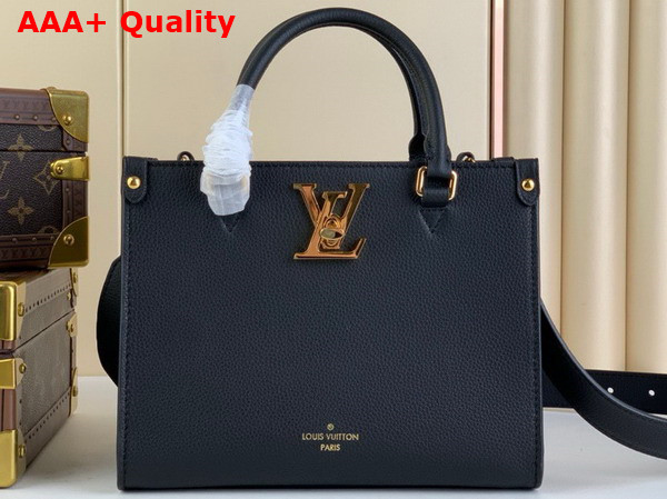 Louis Vuitton Lock Go Handbag in Black Grained Calf Leather M22311 Replica