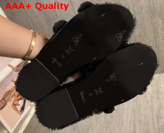 Louis Vuitton Lock It Flat Mule Black Mink Fur and Monogram Eclipse Canvas Replica