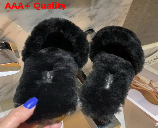 Louis Vuitton Lock It Flat Mule Black Mink Fur and Patent Monogram Canvas 1A8766 Replica