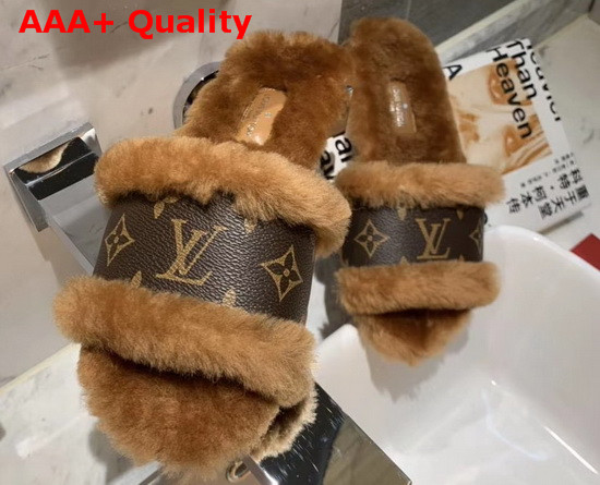 Louis Vuitton Lock It Flat Mule Cognac Brown Mink Fur and Patent Monogram Canvas 1A876Z Replica