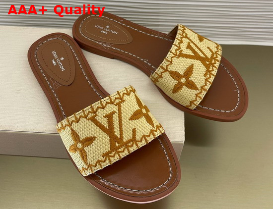 Louis Vuitton Lock It Flat Mule Cognac Brown Raffia 1A8SW9 Replica