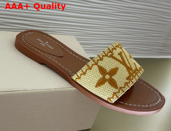 Louis Vuitton Lock It Flat Mule Cognac Brown Raffia 1A8SW9 Replica