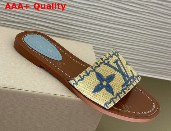 Louis Vuitton Lock It Flat Mule Light Blue Raffia Replica